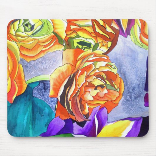 Ranunculus und Iris Aquarellkunst Mousepad (Vorne)