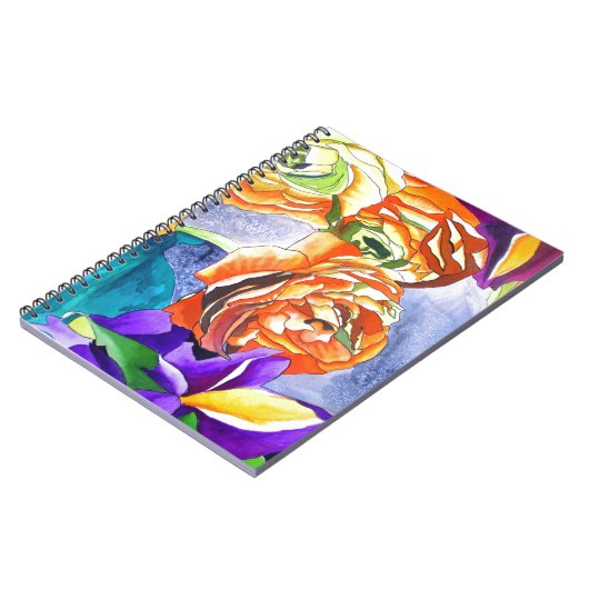 Ranunculus und Iris Aquarellkunst Notizblock (Linke Seite)