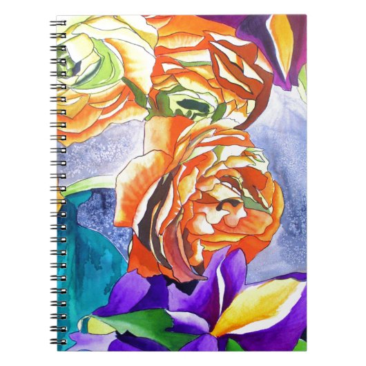 Ranunculus und Iris Aquarellkunst Notizblock (Vorderseite)