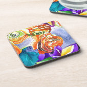 Ranunculus und Iris Aquarellkunst Untersetzer (Linke Seite)