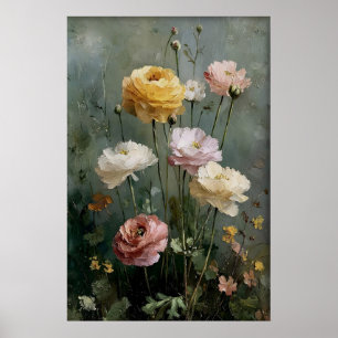 Ranunculus-Wandkunst-Druck, Antique Frühling Poster