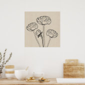 Ranunculus Zeichnend Leinwand Blume Poster (Küche)