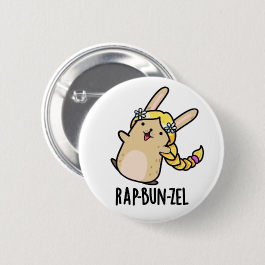 Rap-bun-zel Funny Bunny Pun Button (Vorne & Hinten)