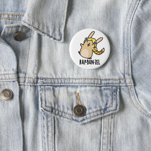 Rap-bun-zel Funny Bunny Pun Button (Beispiel)