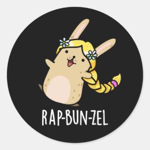 Rap-bun-zel Funny Bunny Pun Dark BG Runder Aufkleber
