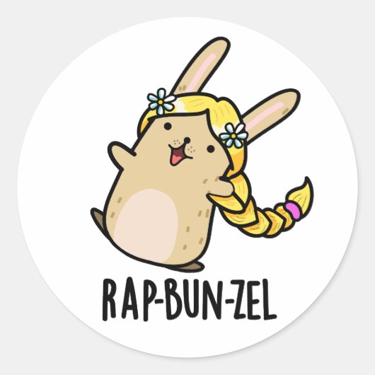 Rap-bun-zel Funny Bunny Pun Runder Aufkleber (Vorderseite)