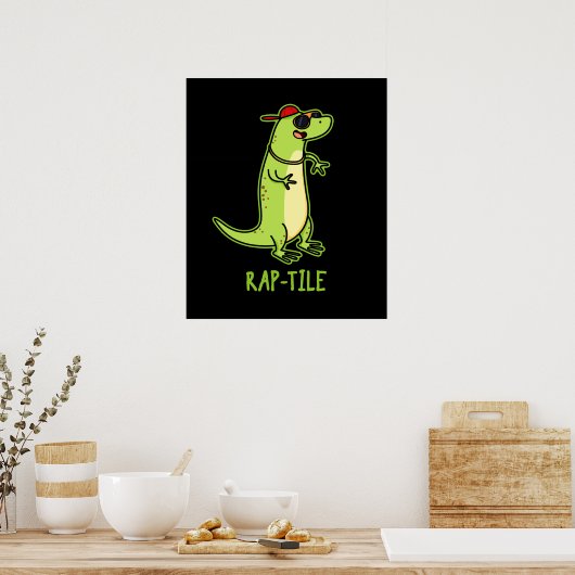 Rap-Fliese Funny Reptile Lizard Pun Dark BG Poster (Küche)