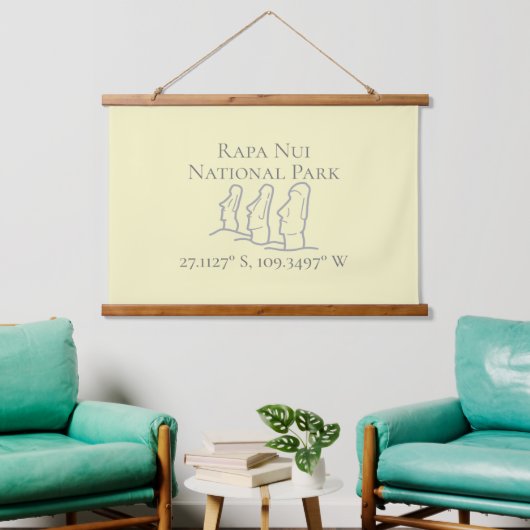 Rapa Nui Latitude & Longitude Wandteppich Mit Holzrahmen (Wohnzimmer)