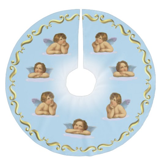 Raphael Cherubs & Golden Frame auf Light Blue Polyester Weihnachtsbaumdecke (Vorderseite)
