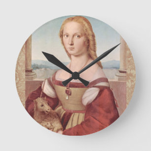 Raphael Dame und das Einhorn Klassische Kunst Runde Wanduhr