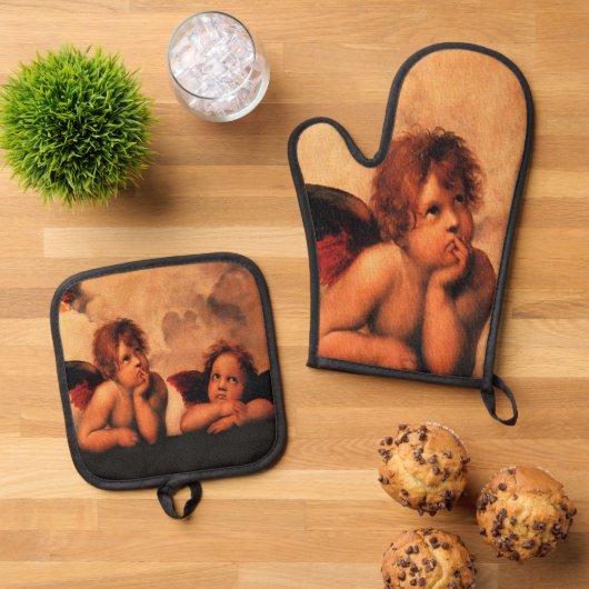 Raphael Engel Cherub Kunst Ofenhandschuh & Topflappen-Set (Oben Unten)