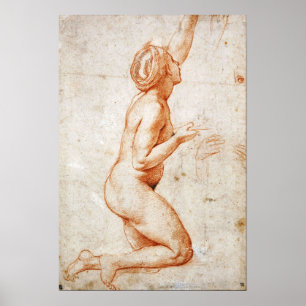 Raphael - kniende Figur Frau mit erhobenem linken Poster