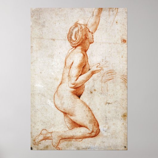 Raphael - kniende Figur Frau mit ihrem Links Arm.. Poster (Vorne)