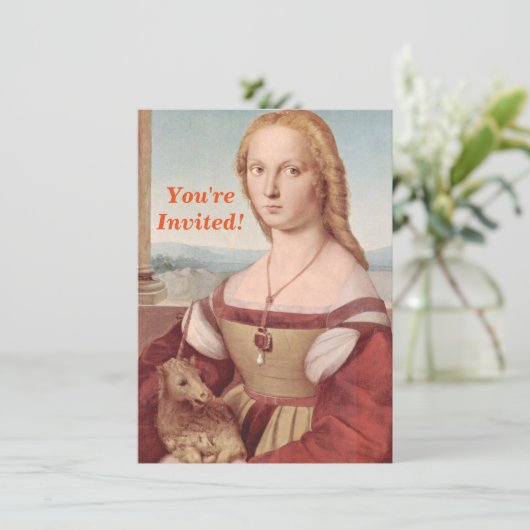 Raphael Lady and Unicorn Classic Einladung (Stehend Vorderseite)