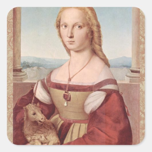 Raphael Lady and Unicorn Classic Quadratischer Aufkleber (Vorderseite)