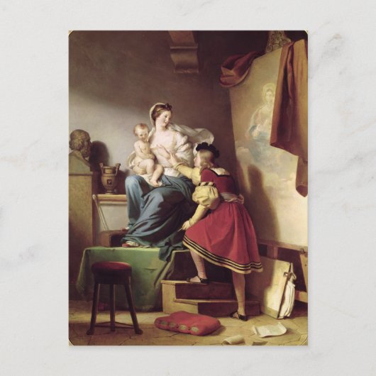 Raphael passt die Pose seines Modells an Postkarte (Vorderseite)
