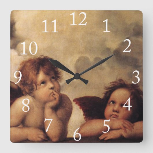 Raphael, Sixine Cherub Quadratische Wanduhr (Vorderseite)