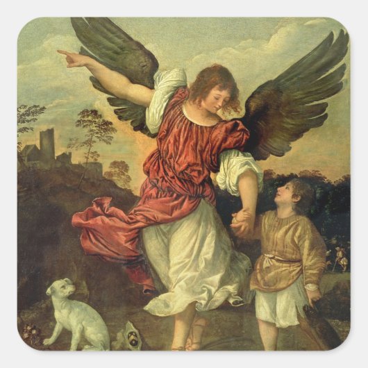 Raphael und Tobias, 1507-8 (Öl auf Tafel) Quadratischer Aufkleber (Vorderseite)