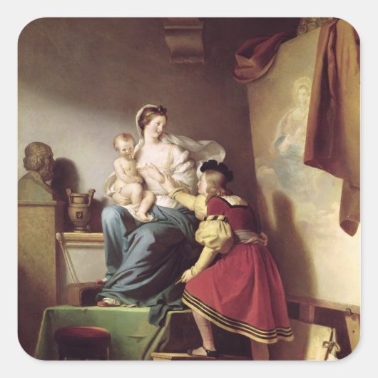 RAPHAEL, welches die Pose seines Modells seins Quadratischer Aufkleber (Vorderseite)