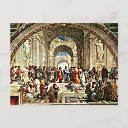 Raphaels Kunstwerk "School of Athens" Postkarte (Vorderseite)