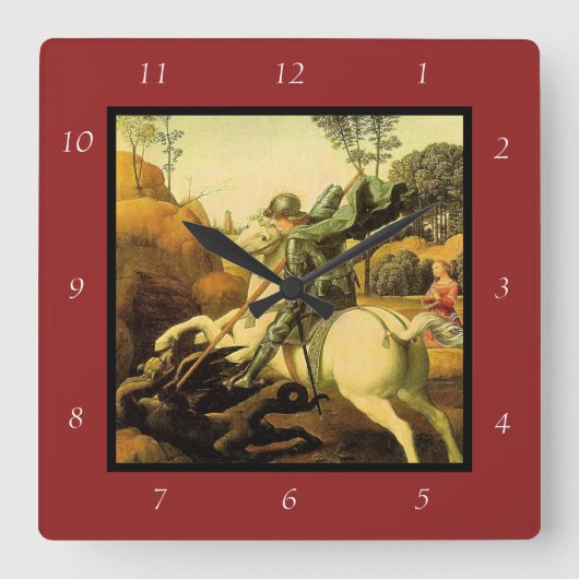 Raphael's "St. George and the Dragon" (ca. 1505) Quadratische Wanduhr (Vorderseite)