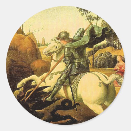 Raphael's "St. George and the Dragon" (ca. 1505) Runder Aufkleber (Vorderseite)