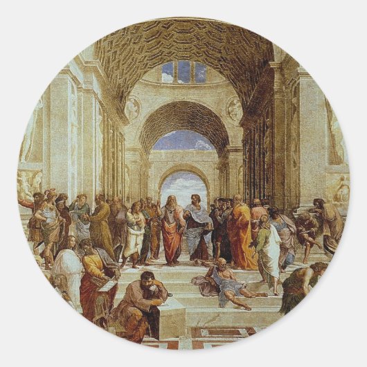 Raphael's "The School of Athens" (ca. 1511) Runder Aufkleber (Vorderseite)