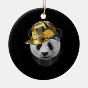 Rapper Giant Panda in Hip Hop Cap Keramik Ornament