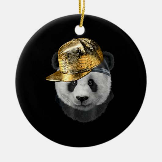 Rapper Giant Panda in Hip Hop Cap Keramik Ornament (Vorne)