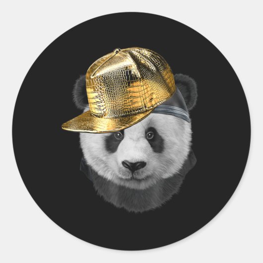 Rapper Giant Panda in Hip Hop Cap Runder Aufkleber (Vorderseite)