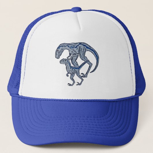 Raptor dinosaur baseball trucker blue hat truckerkappe (Vorderseite)