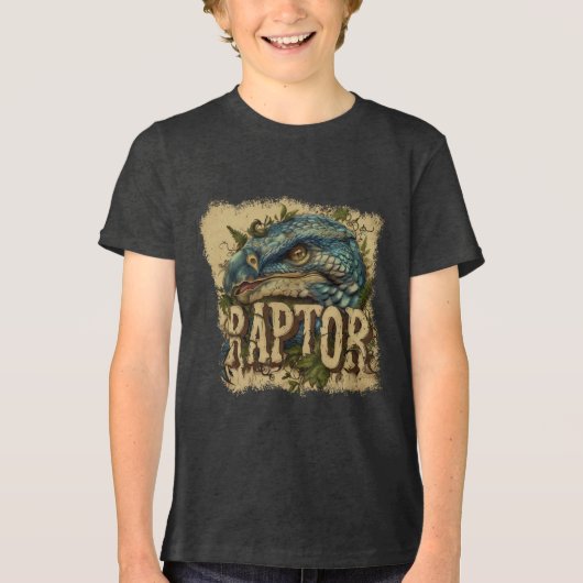 Raptor Grunge Portrait Tri-Blend Shirt (Vorderseite)