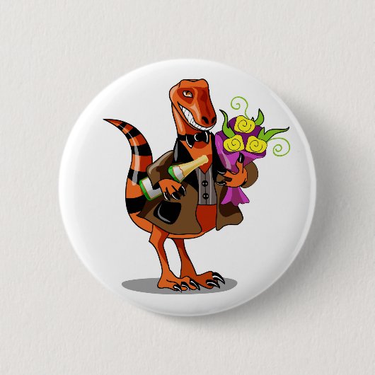 Raptor mit Flasche aus glühendem Wein und Blume Button (Vorderseite)