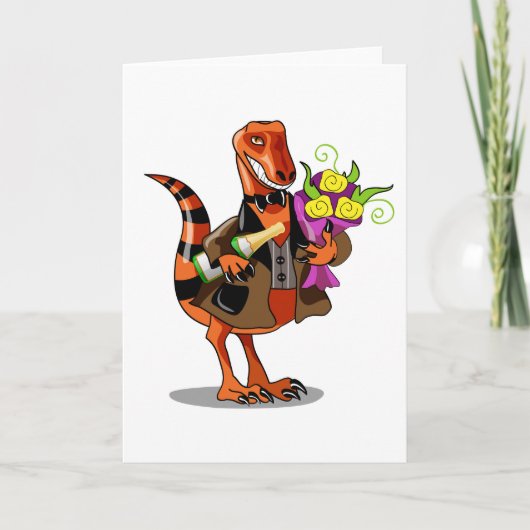 Raptor mit Flasche aus glühendem Wein und Blume Karte (Vorderseite)