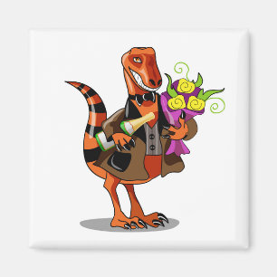 Raptor mit Flasche aus glühendem Wein und Blume Magnet