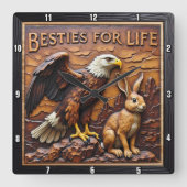 Raptor Rabbit Close Companions Quadratische Wanduhr (Vorderseite)