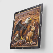 Raptor Rabbit Close Companions Quadratische Wanduhr (Winkel)