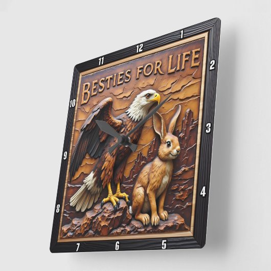 Raptor Rabbit Close Companions Quadratische Wanduhr (Winkel)