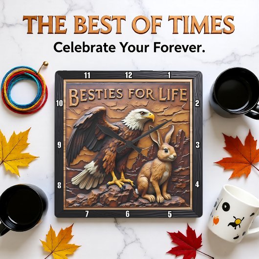 Raptor Rabbit Close Companions Quadratische Wanduhr