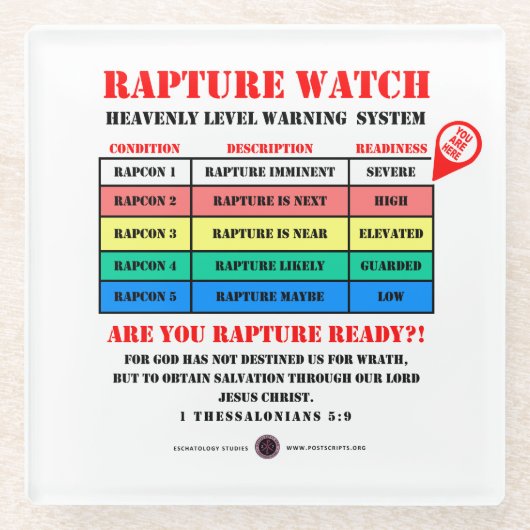 Rapture Alert Levels Glasuntersetzer (Vorderseite)