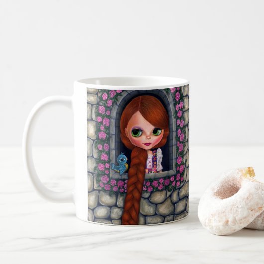 Rapunzel Big Eyes Girl Doll Niedlich Redhead Blueb Kaffeetasse (Mit Donut)