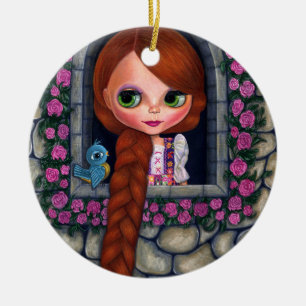 Rapunzel Big Eyes Girl Doll Niedlich Redhead Blueb Keramik Ornament