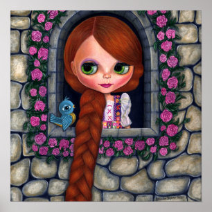 Rapunzel Big Eyes Girl Doll Niedlich Redhead Blueb Poster