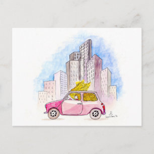 Rapunzel treibt einen Mini-Cooper an Postkarte