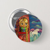 Rapunzel und der Einhorn-Knopf Button (Vorne & Hinten)