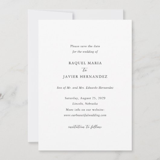 Raquel Classic Elegant Wedding Save The Date (Vorderseite)