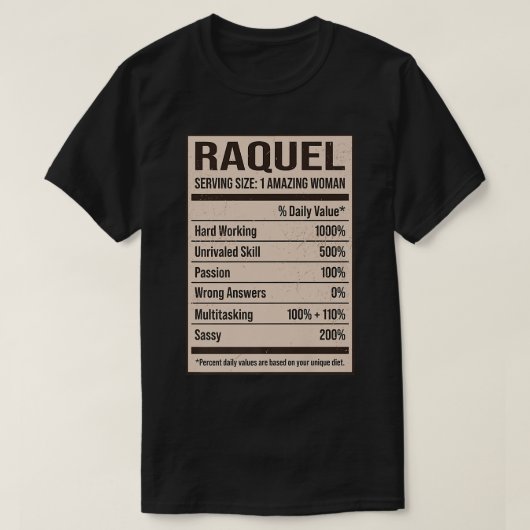 Raquel Nutrition Fakten Name Nickname Alias Titel T-Shirt (Design vorne)