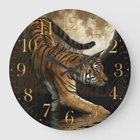 Rare Tiger & Moon Big Cat Animal-Lover Wall Clock Große Wanduhr (Vorderseite)