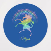 Raring Unicorn mit Rainbow Blue Lila Etiketten (Design 1)