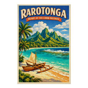 Rarotonga, Cook Islands, in einem klassischen Retr Poster